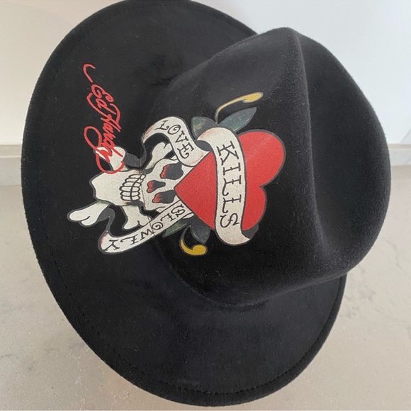 Unisex Ed Hardy by Christian Audigier Cashmere Black Hat Love Kills Slowly - Picture 5 of 8